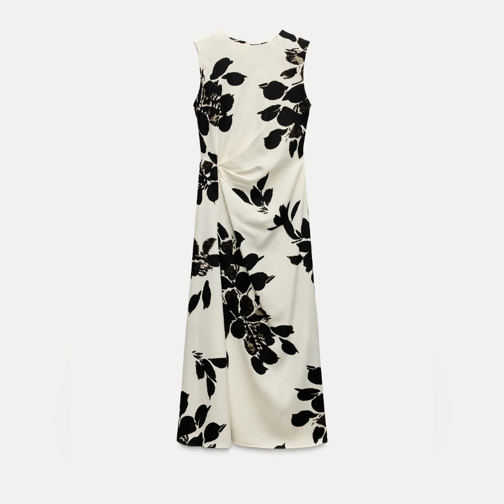 Zara Black and White Floral Midi Dress